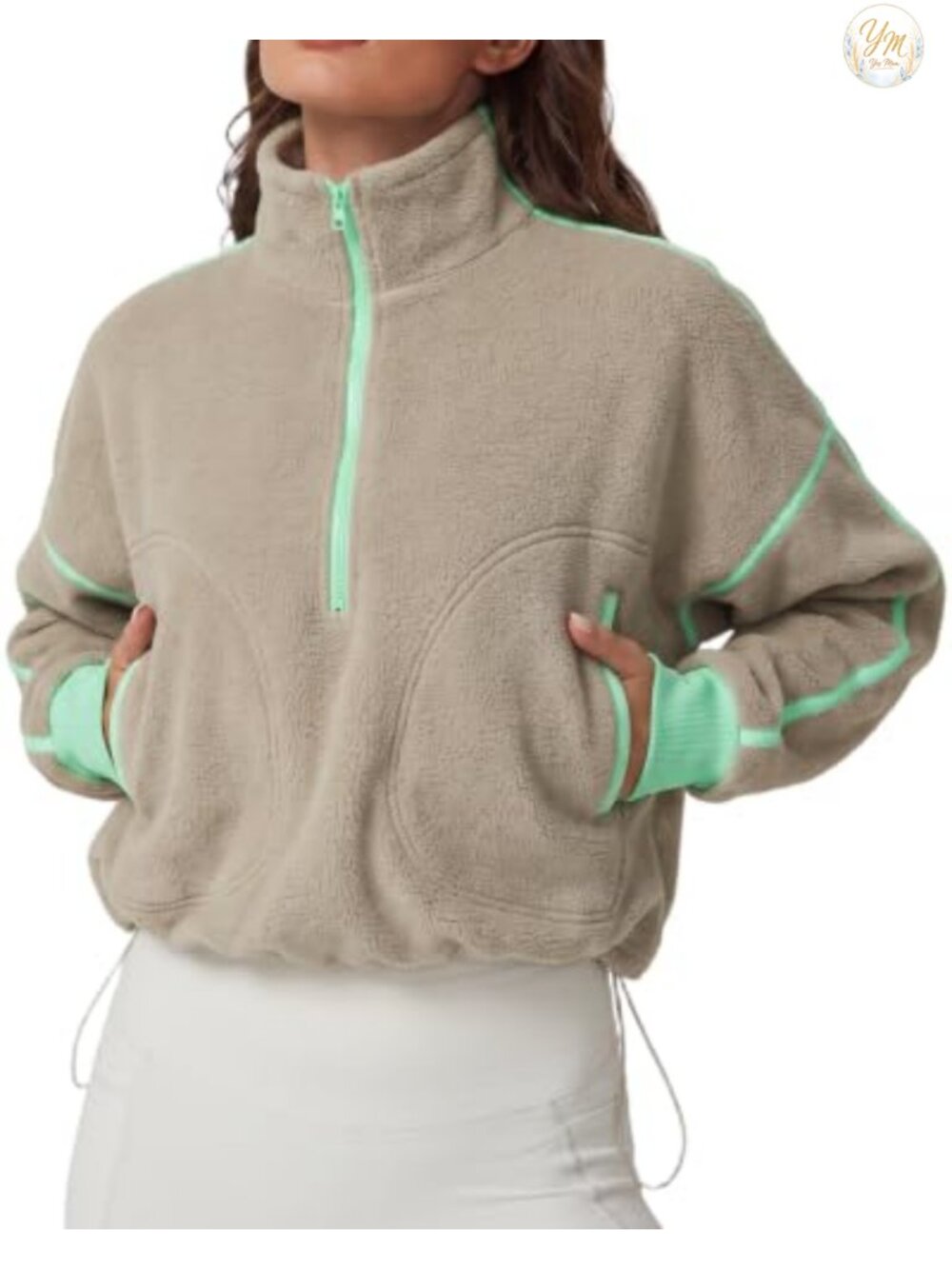 Half Zip Fleece Sherpa Pullover Cropped Winter Sweatshirt